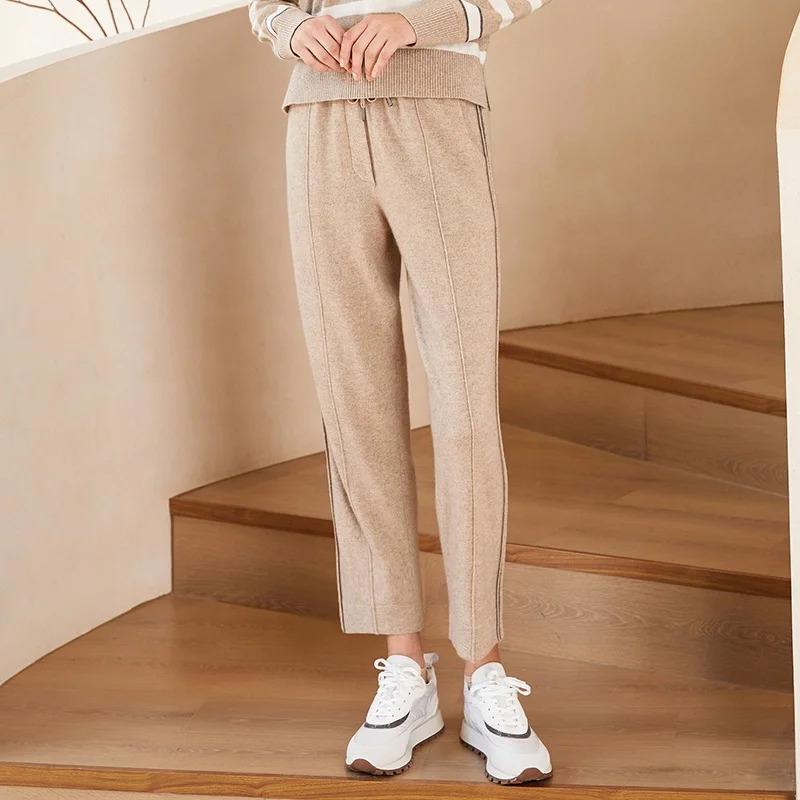 BC-288 High Waisted Pockets Woolen Thick 12Gg 100% Cashmere Women's Pants & Trousers Casual Pants Clothes