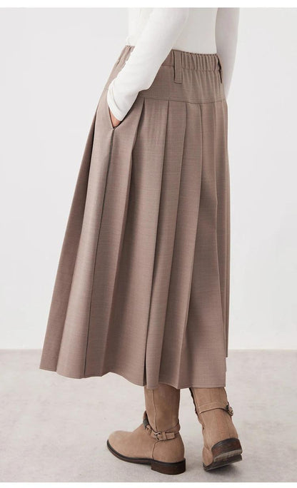 K2691W Australian wool autumn and winter midi pleated skirt high quality luxury women's clothing