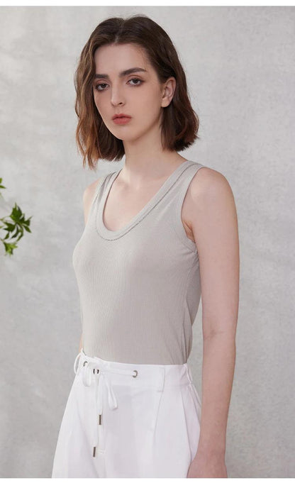 K2098W luxurious Womens Clothing Ladies summer vest High quality silk wool Tencel clothes