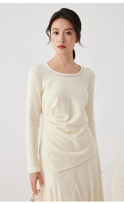 K2693W 53% Merino Wool 47% Combed Cotton Autumn Winter Knitted Base Layer High Quality Luxury Women's Clothing