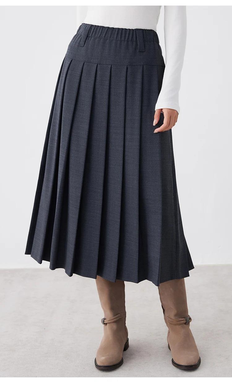 K2691W Australian wool autumn and winter midi pleated skirt high quality luxury women's clothing