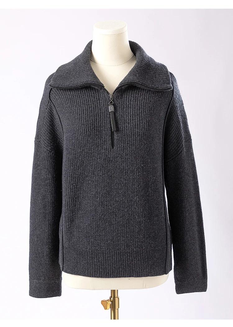 BC-307 In Stock Luxury Turn Collar Half Zipper 100% Wool Clothes Women Sweater Knit Sweater Woman Pullover Sweater