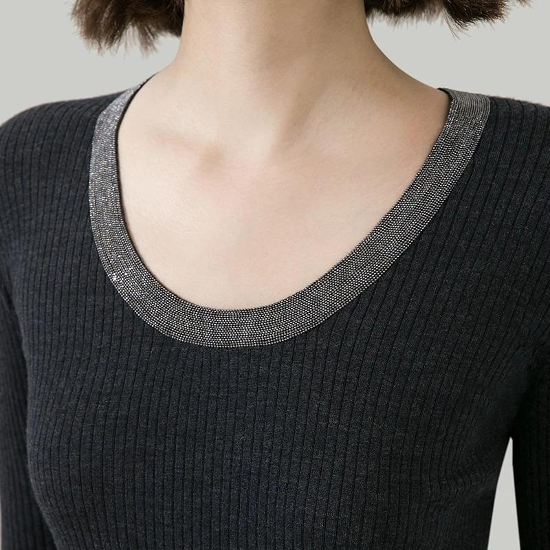 O neck long sleeved thin ladies jumper women's Clothing woolen tops 100% pure merino wool sweater for women