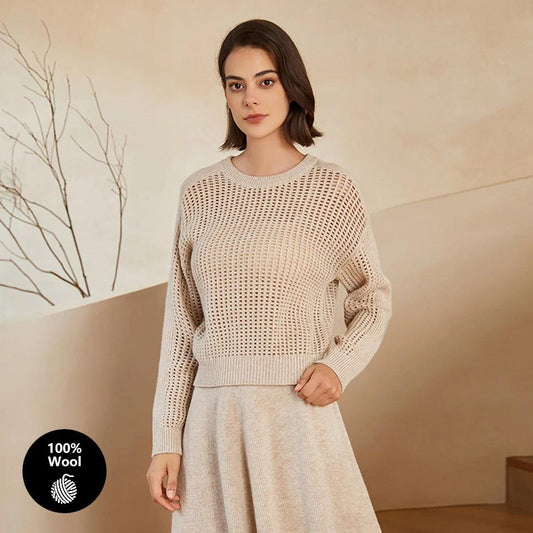 BC-317 Thick Cut Out Round Neck 100% Pure Wool Clothes Women's Pullover Top Knitted Sweater Women's Sweaters Woolen Sweater