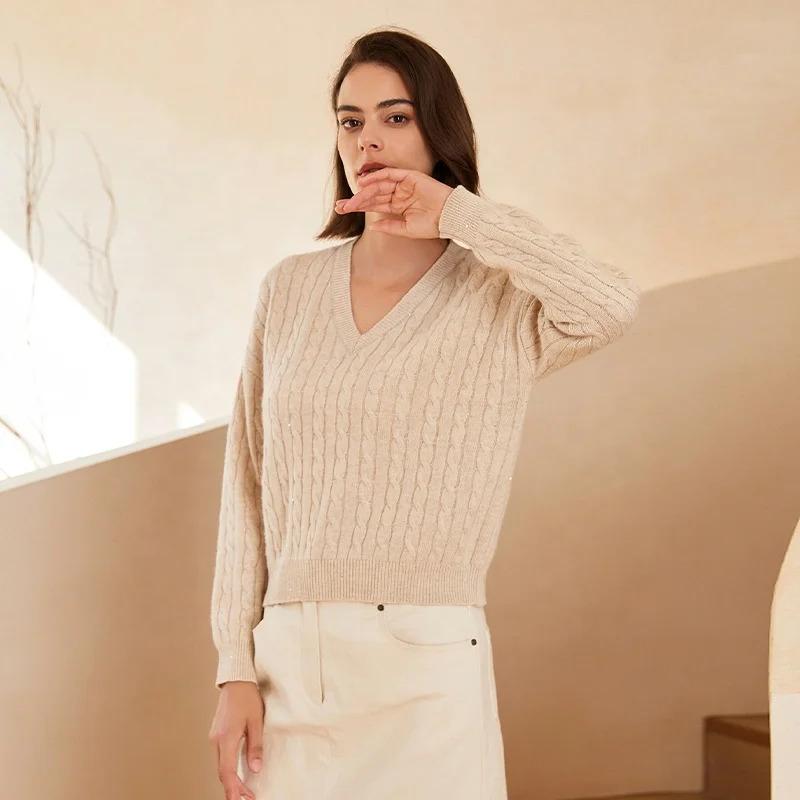 BC-254 V-neck fit pullover 100% pure wool sweaters woman clothes knit sweater luxury women's clothes clothing for ladies