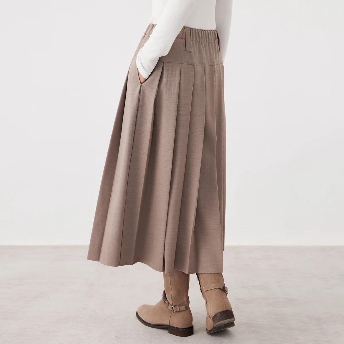 K2691W Australian wool autumn and winter midi pleated skirt high quality luxury women's clothing