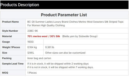 BC-96 Women's Clothing Short Sleeved 2024 Summer Knitted Sweater Silk Merino Wool Tops Ladies