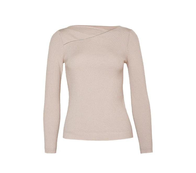 BC-296 Luxurious Asymmetric Collar 16GG 3/80NM 100% Merino Jumper For Women Wool Women's Sweaters ClothesKnit Sweater Knit Top