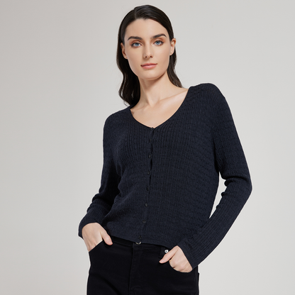 2025 Women's woolen silk open-necked single-breasted sweater BC1006