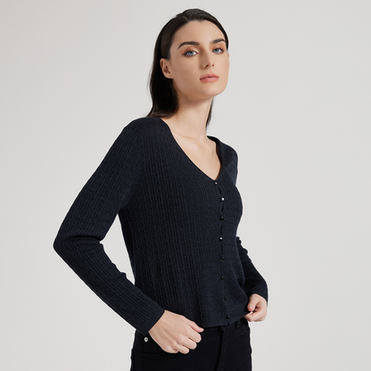 2025 Women's woolen silk open-necked single-breasted sweater BC1006