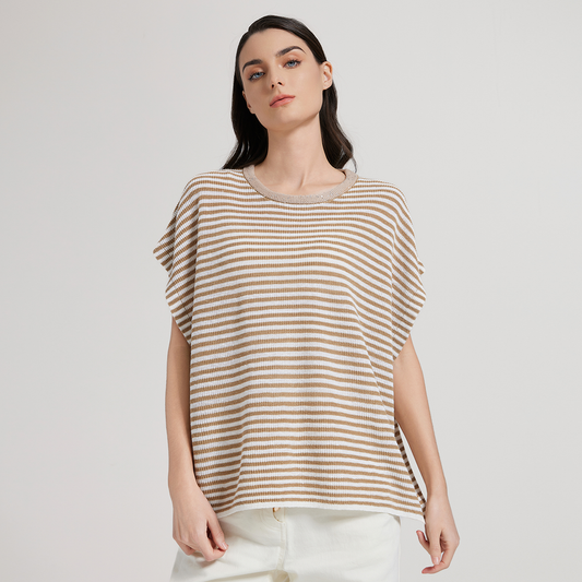 2025 Women's loose short sleeve T-shirt with silk stripes BC1137