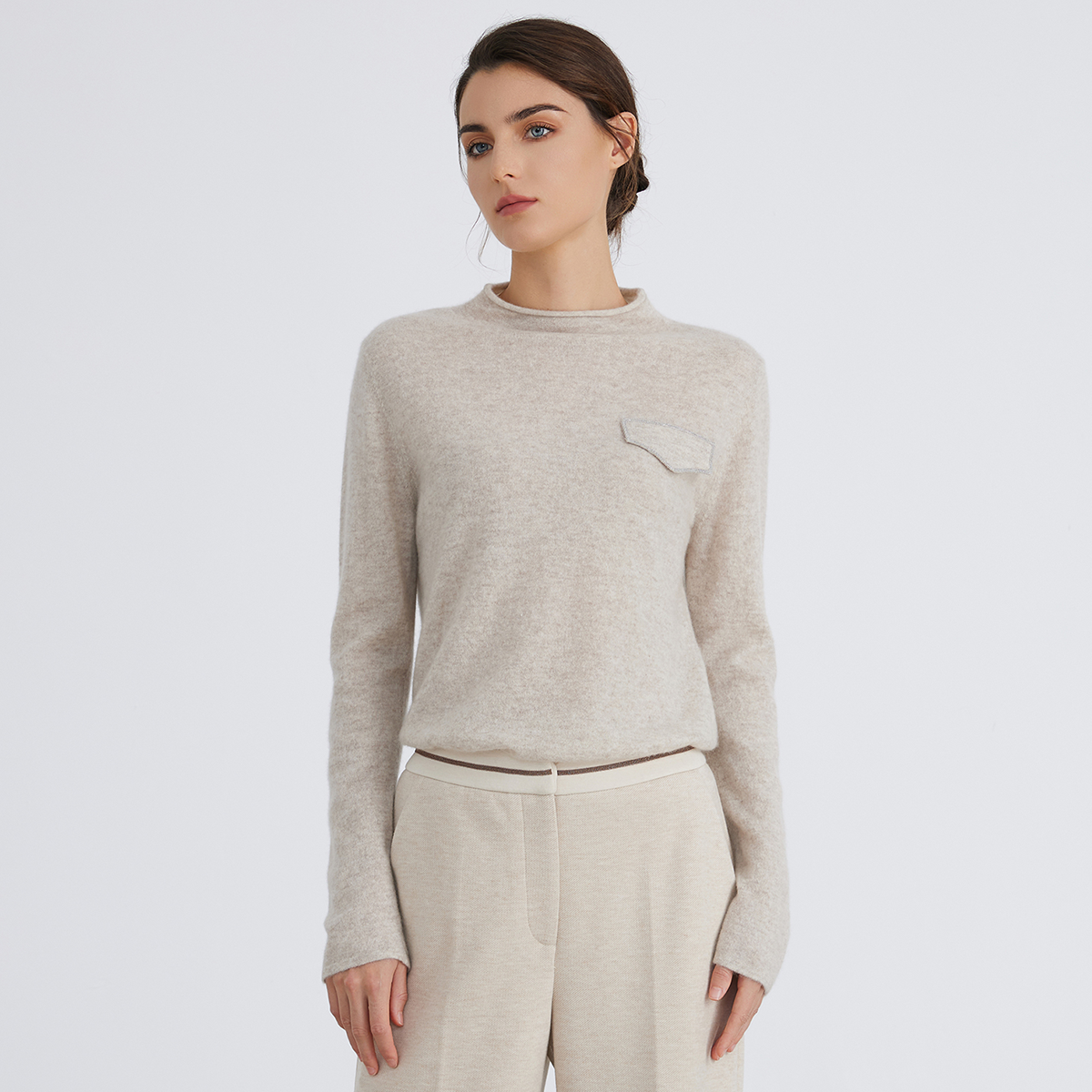 SFL BC799 High-quality luxury brand women's Clothing half turtleneck pullover knitted sweater 94% cashmere wool