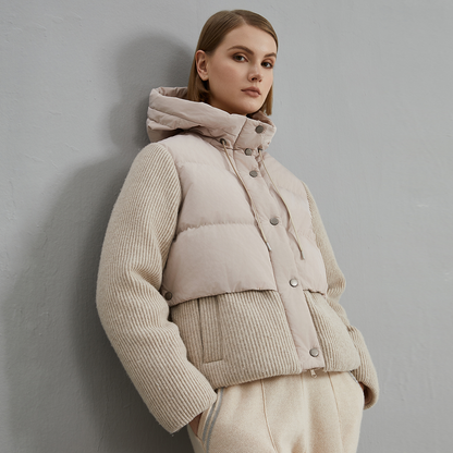 High Quality Luxury Wool Patchwork White Goose Down Down Jacket Winter Women's Clothing BC800