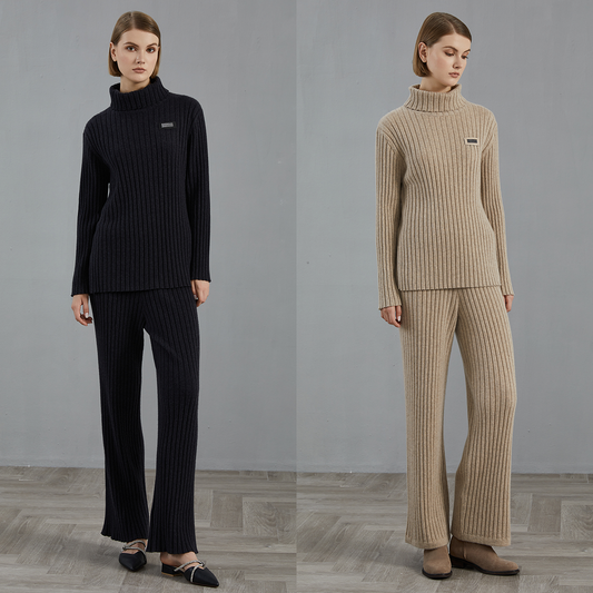 Elegant Woolen Set with Tailored Top and Slim Pants