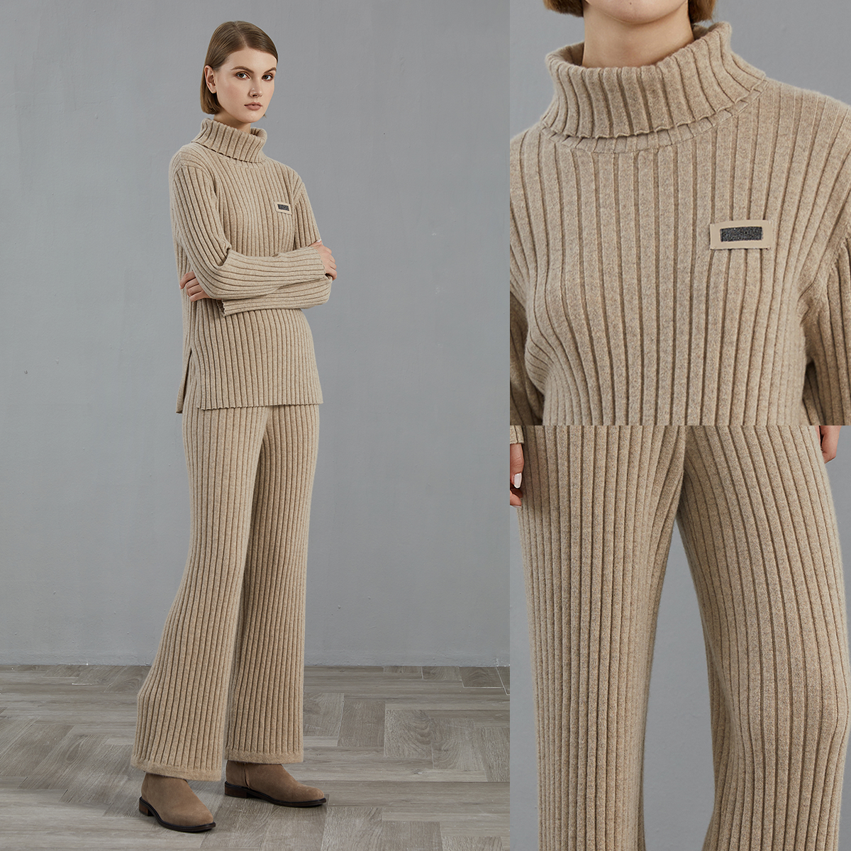 Elegant Woolen Set with Tailored Top and Slim Pants