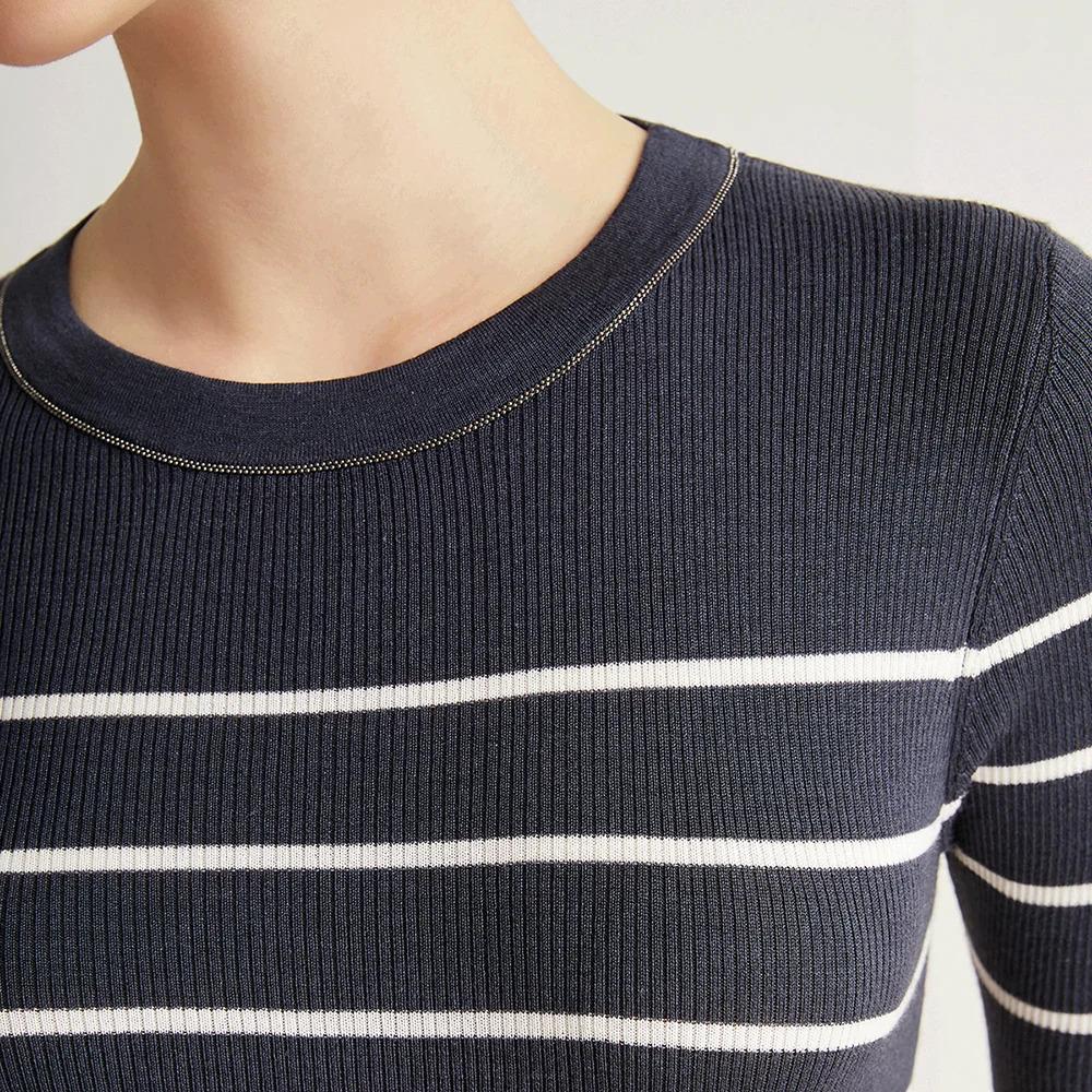 BC-28 Summer Ladies Luxury Brand Clothes Merino Wool Sweaters Silk Striped Tops For Women High Quality Clothing