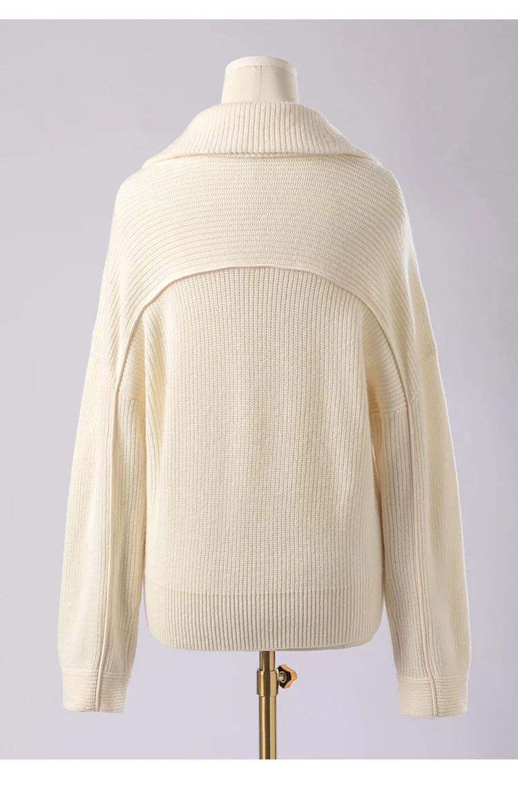 BC-307 In Stock Luxury Turn Collar Half Zipper 100% Wool Clothes Women Sweater Knit Sweater Woman Pullover Sweater