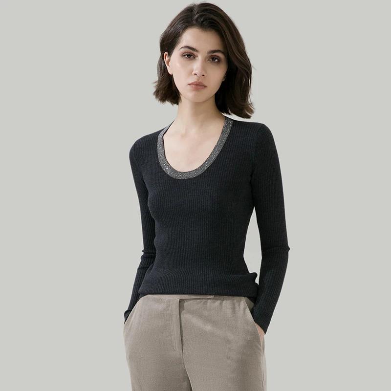 O neck long sleeved thin ladies jumper women's Clothing woolen tops 100% pure merino wool sweater for women