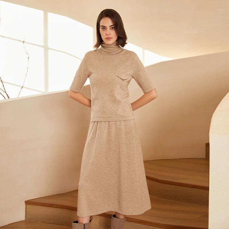 BC-280 Luxury Women's Clothing Turtle Collar Wool Short Sleeve Pullover Fall Knit Ladies 100% Pure Cashmere Sweater