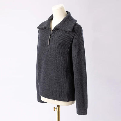 BC-307 In Stock Luxury Turn Collar Half Zipper 100% Wool Clothes Women Sweater Knit Sweater Woman Pullover Sweater