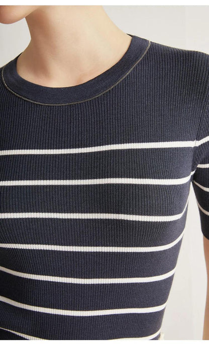 BC-28 Summer Ladies Luxury Brand Clothes Merino Wool Sweaters Silk Striped Tops For Women High Quality Clothing