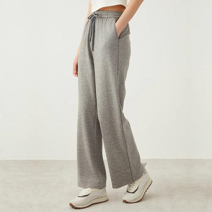 K2534W Luxury Women's Clothing Minimalist Light Grey Loose Straight Woolen Pants 70% Australian Wool Trousers for Lady