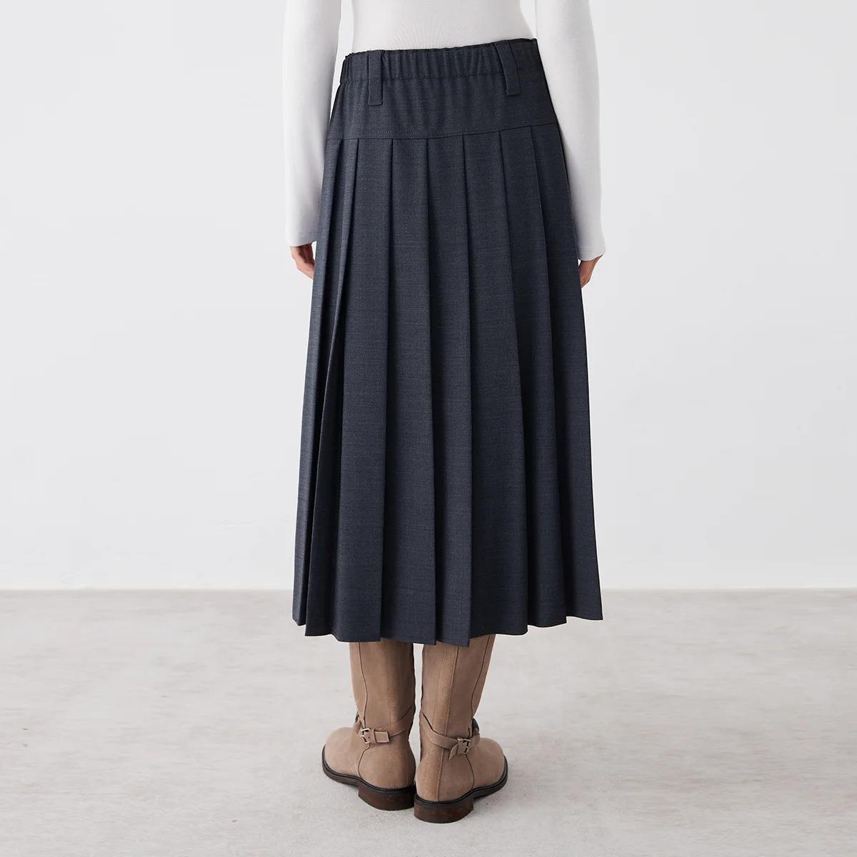 K2691W Australian wool autumn and winter midi pleated skirt high quality luxury women's clothing