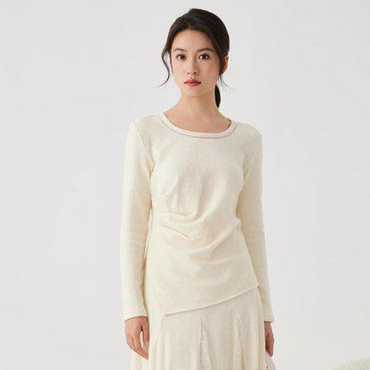 K2693W 53% Merino Wool 47% Combed Cotton Autumn Winter Knitted Base Layer High Quality Luxury Women's Clothing