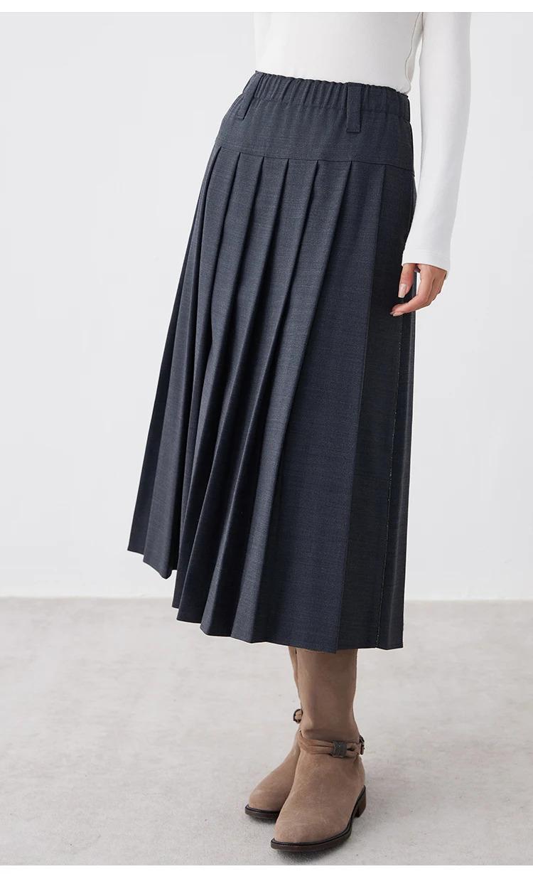 K2691W Australian wool autumn and winter midi pleated skirt high quality luxury women's clothing