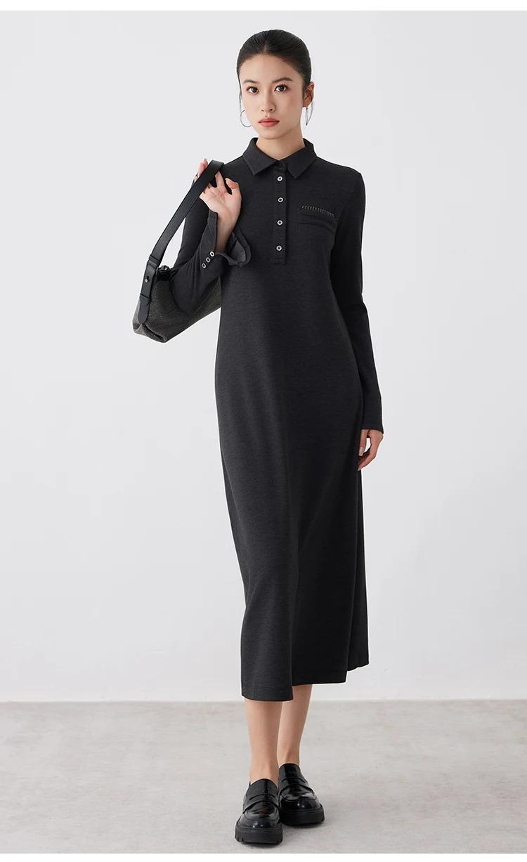 K2690W Acetate wool autumn winter midi long sleeve dress high quality luxury women's clothing