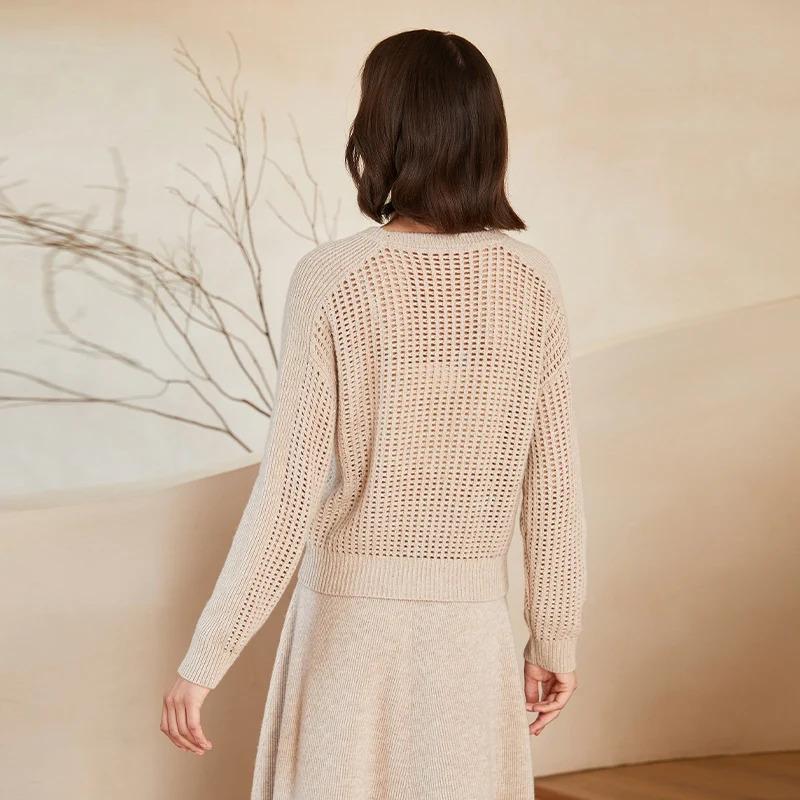 BC-317 Thick Cut Out Round Neck 100% Pure Wool Clothes Women's Pullover Top Knitted Sweater Women's Sweaters Woolen Sweater