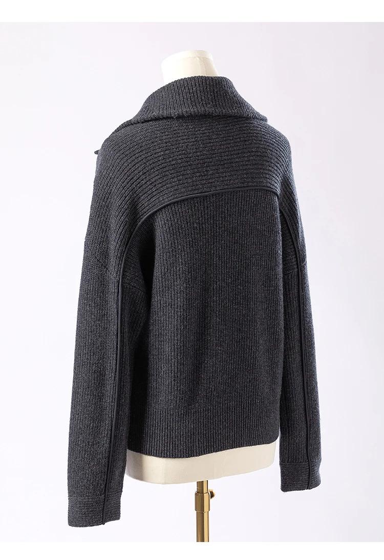 BC-307 In Stock Luxury Turn Collar Half Zipper 100% Wool Clothes Women Sweater Knit Sweater Woman Pullover Sweater