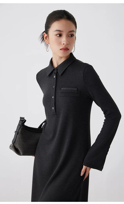 K2690W Acetate wool autumn winter midi long sleeve dress high quality luxury women's clothing