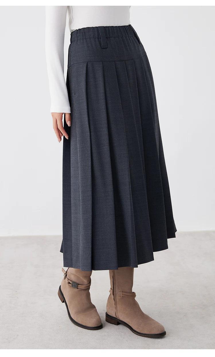 K2691W Australian wool autumn and winter midi pleated skirt high quality luxury women's clothing