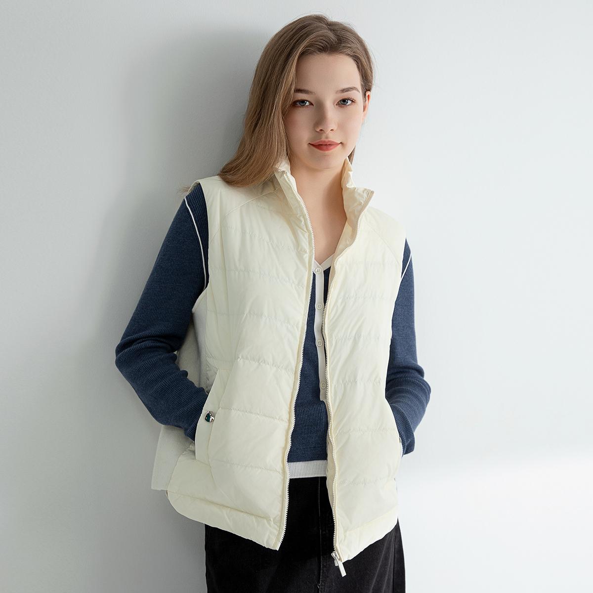 SFL TC732 High quality luxury women's clothing trendy brand 100% wool patchwork white goose down jacket winter vest coats