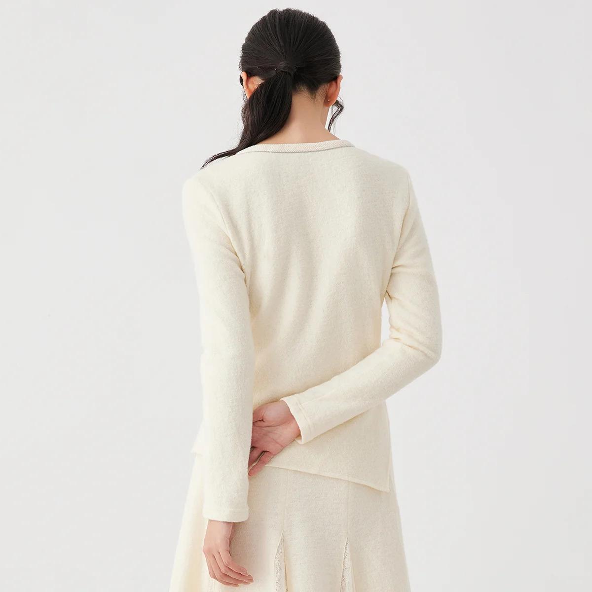 K2693W 53% Merino Wool 47% Combed Cotton Autumn Winter Knitted Base Layer High Quality Luxury Women's Clothing