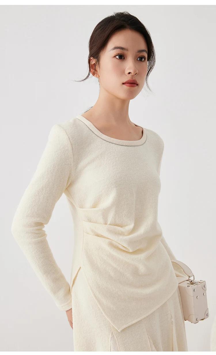 K2693W 53% Merino Wool 47% Combed Cotton Autumn Winter Knitted Base Layer High Quality Luxury Women's Clothing