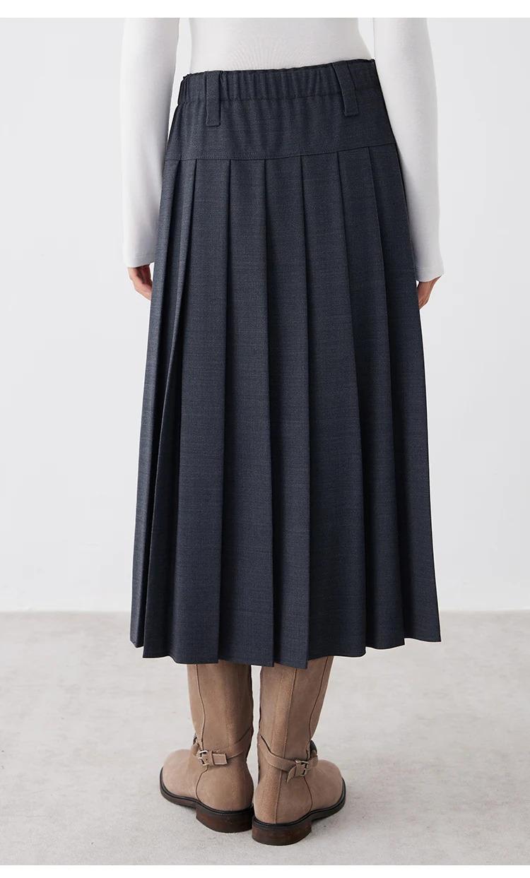 K2691W Australian wool autumn and winter midi pleated skirt high quality luxury women's clothing