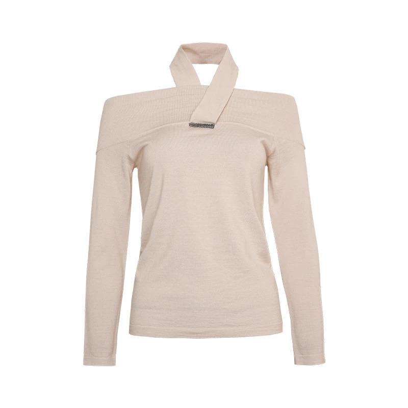 BC-303 hanging neck sexy off shoulder Women's 100% merino wool 16gg knitted sweater women's clothes