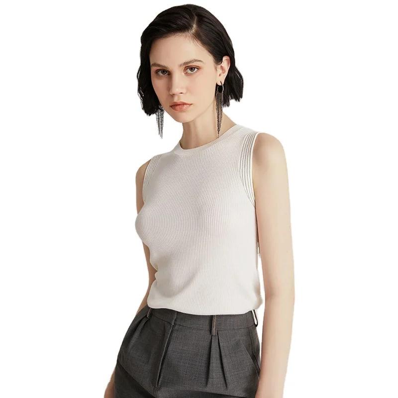 BC-33 Sleeveless Thin Ladies Jumper Women's Woolen Tops 30% Silk 70% Merino Wool Clothes Knitted Vest Sweater For Women