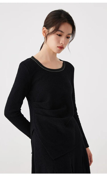 K2693W 53% Merino Wool 47% Combed Cotton Autumn Winter Knitted Base Layer High Quality Luxury Women's Clothing