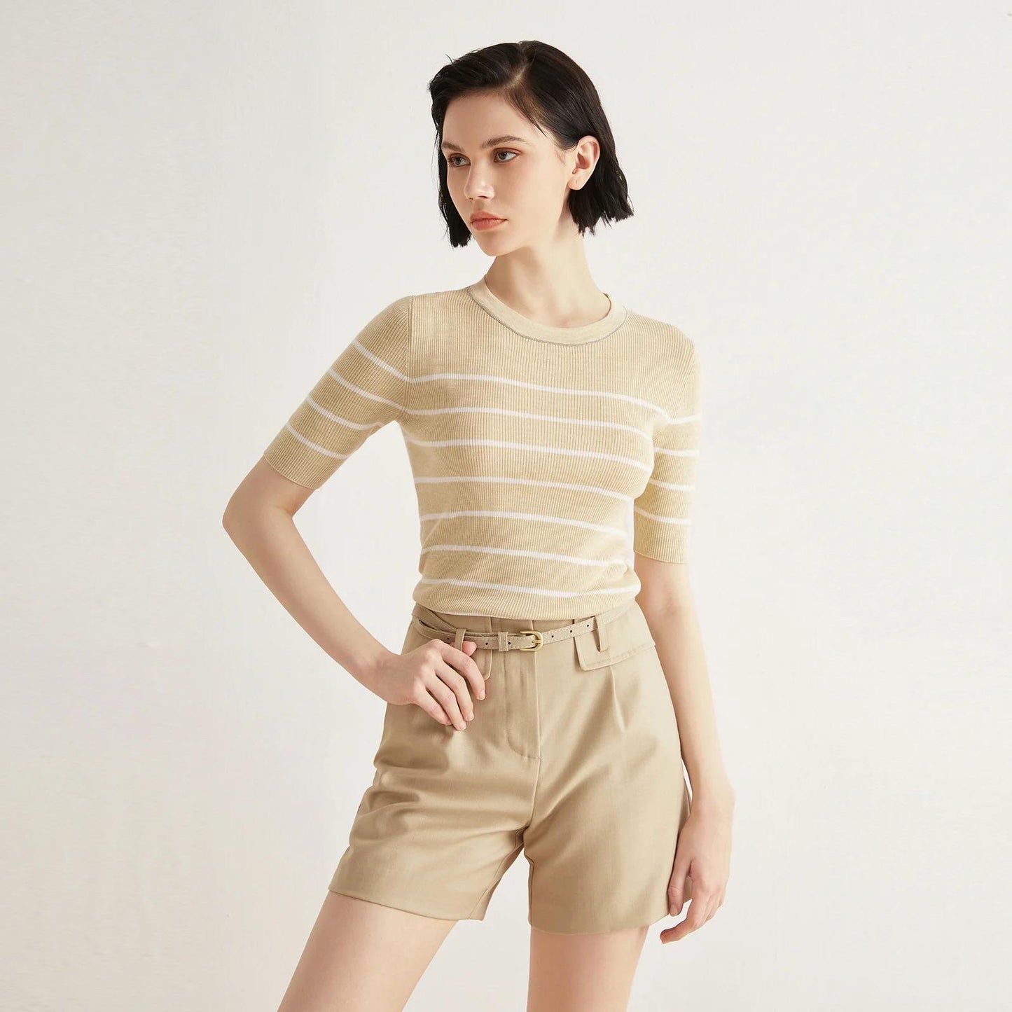 BC-28 Summer Ladies Luxury Brand Clothes Merino Wool Sweaters Silk Striped Tops For Women High Quality Clothing