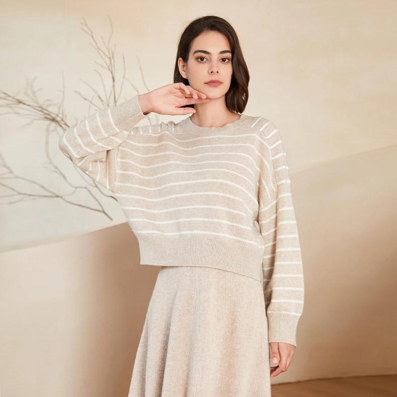 BC-200 Striped Sequined Batwing Sleeved Loose 2/26NM 7GG 100% Merino Wool Clothes Knit woolen Tops For Women's Sweaters