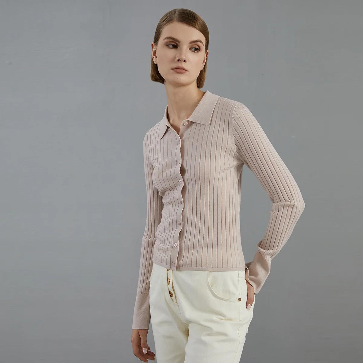 Bc695 autumn thin long-sleepted cardigan luxury brand WOMEN'S 100% merino wool sweater polo shirts