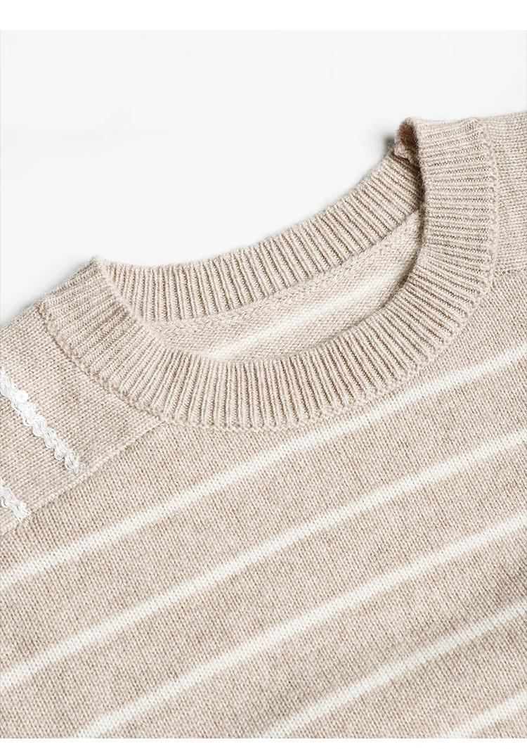 BC-200 Striped Sequined Batwing Sleeved Loose 2/26NM 7GG 100% Merino Wool Clothes Knit woolen Tops For Women's Sweaters