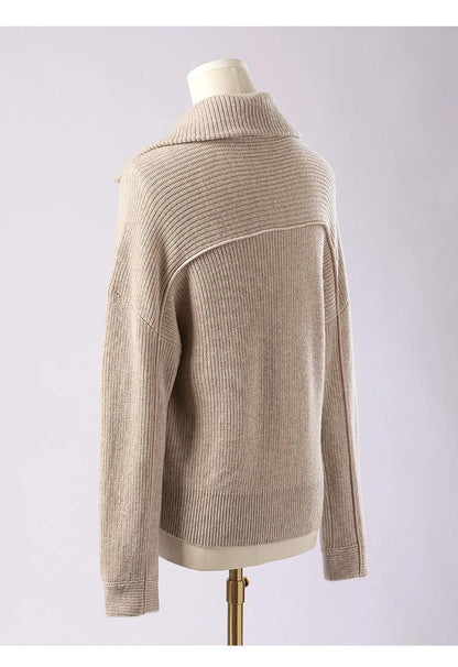 BC-307 In Stock Luxury Turn Collar Half Zipper 100% Wool Clothes Women Sweater Knit Sweater Woman Pullover Sweater