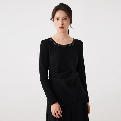 K2693W 53% Merino Wool 47% Combed Cotton Autumn Winter Knitted Base Layer High Quality Luxury Women's Clothing