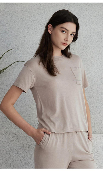 BC-9 Summer Women's Clothing Knitted Tee Shirt for Women Ladies Silk & Wool Tops Tshits Clothes