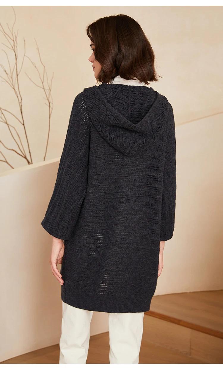 BC-309 Thick 100% Pure Wool Button Hooded Knit Mid-Length Sweater Coat For Women Hoodie Cardigan Women Cardigan Sweater Clothes